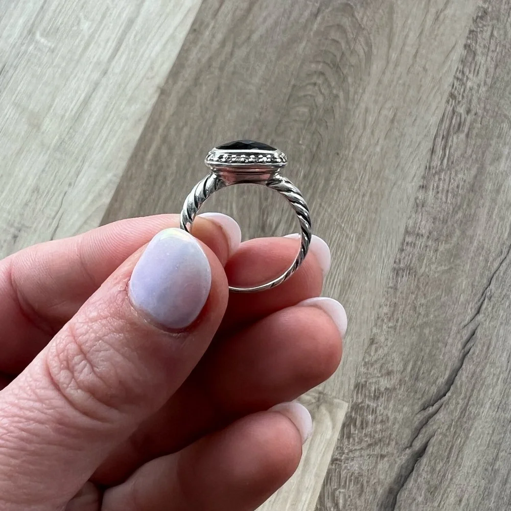 David Yurman Black Onyx Cable Ring with Pavé Diamonds